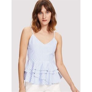 Tiered Ruffle Hem Blue and White Striped Tank Top